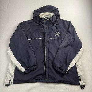 Caesars Mens XL Windbreaker Jacket Navy Blue‎ Cream Colorblock Hooded Full Zip